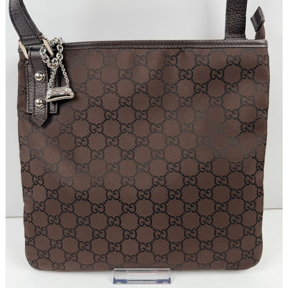 Gucci Monogram Jolicoeur Charm Messenger Crossbody brown bag